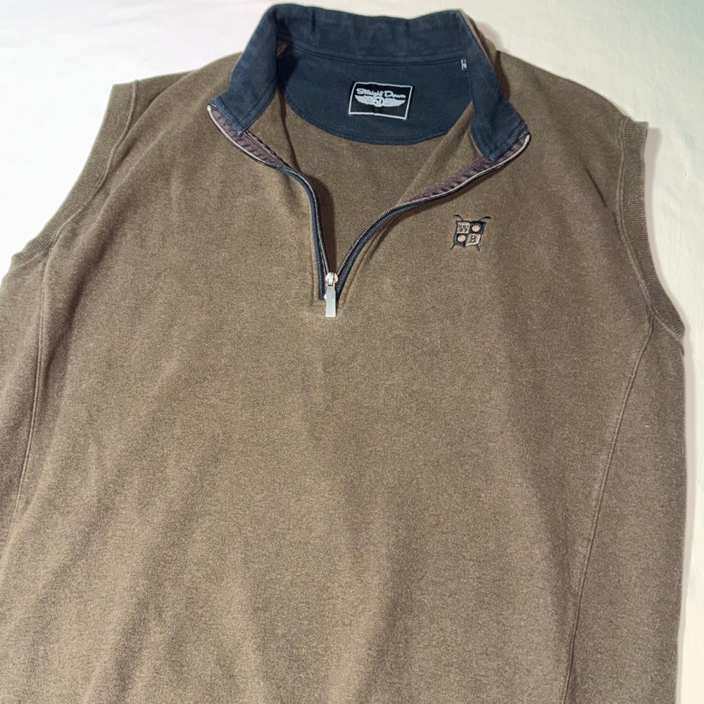 Straight Down Golf Vest Mens XL Brown Faux Suede 1/4‎ Zip Sleeveless Pullover